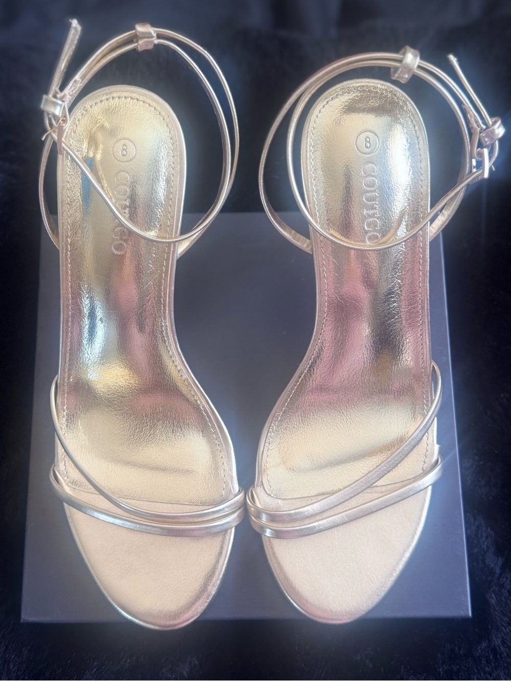 Metallic Gold Strappy Ankle‑Wrap Kitten Heels